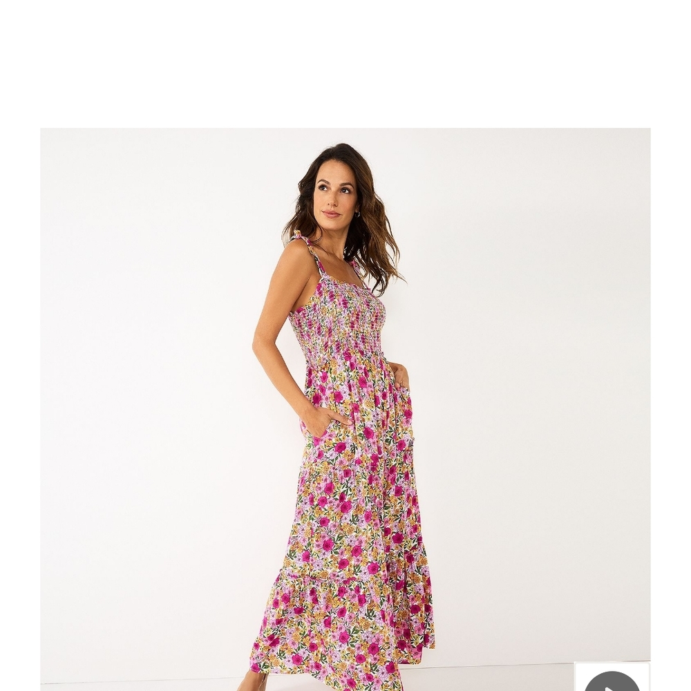 Draper James Pink and Red Floral Tiered Maxi Dress